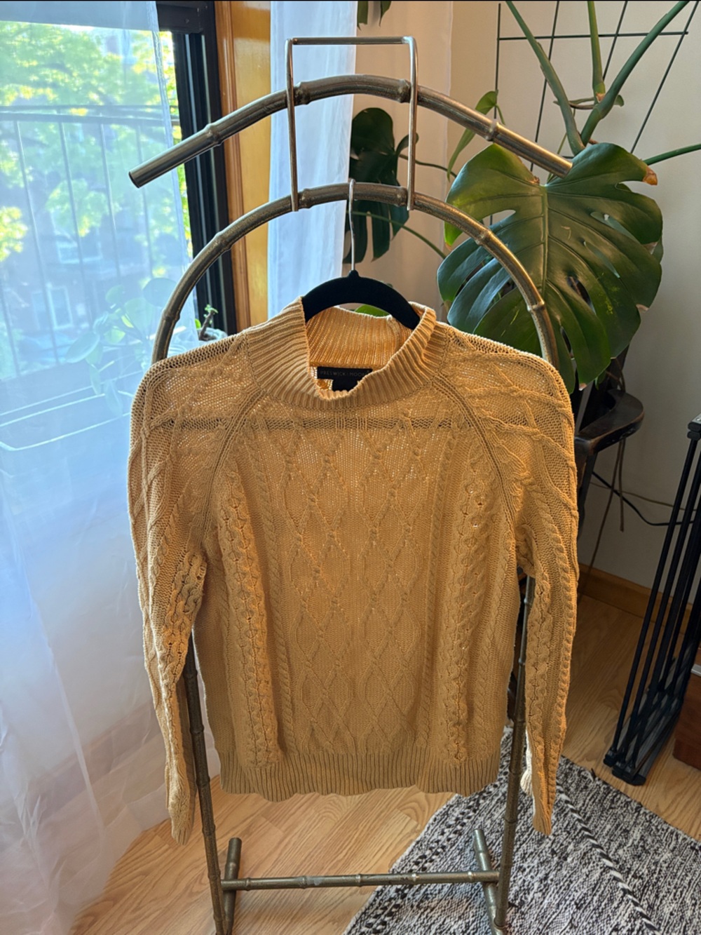Lightweight Cable-Knit Sweater in butter yellow